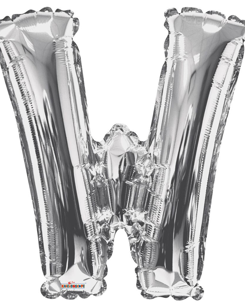 Silver letter 'W' balloon on a white background