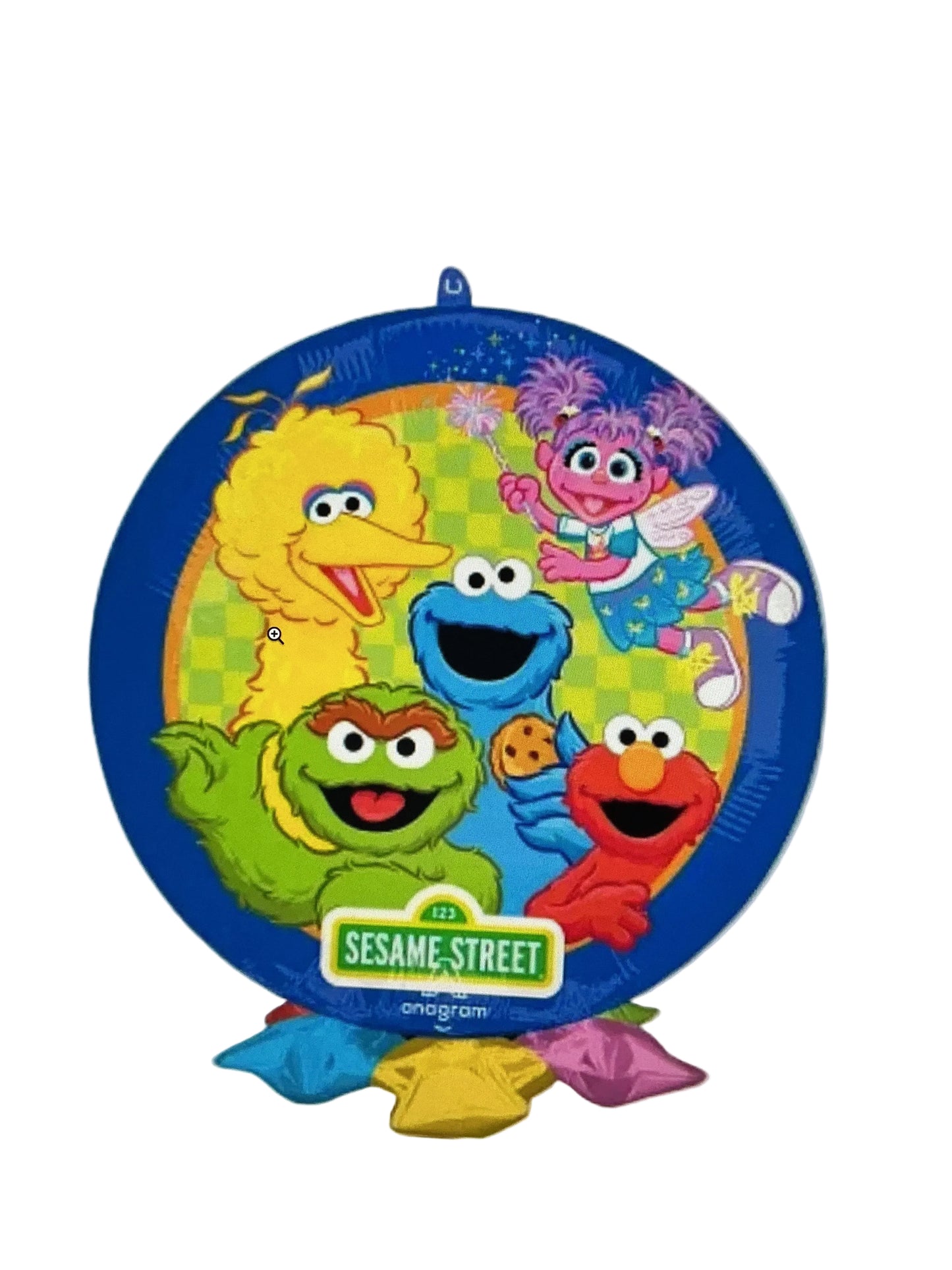 Sesame Street-themed paper plate with colorful characters on a white background