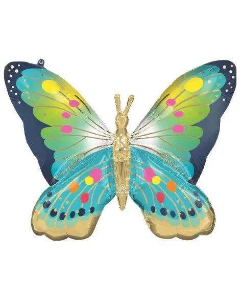 Colorful butterfly-shaped balloon with a white background