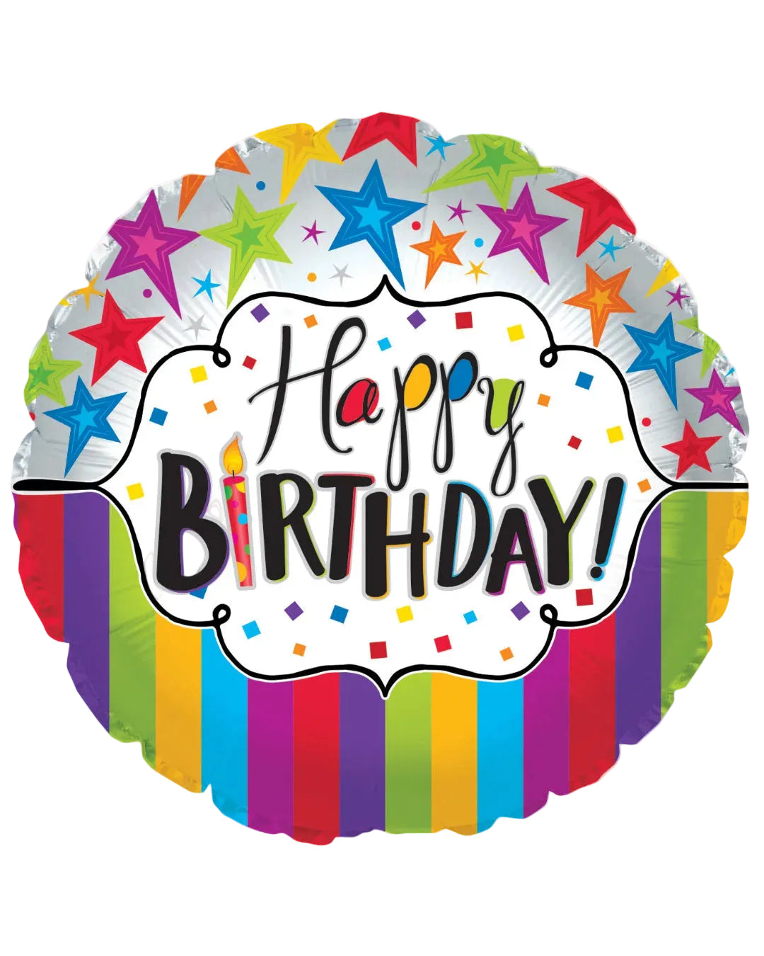 Colorful birthday balloon with 'Happy Birthday!' text and star decorations