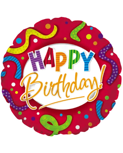 Colorful balloon with 'Happy Birthday!' text on a white background