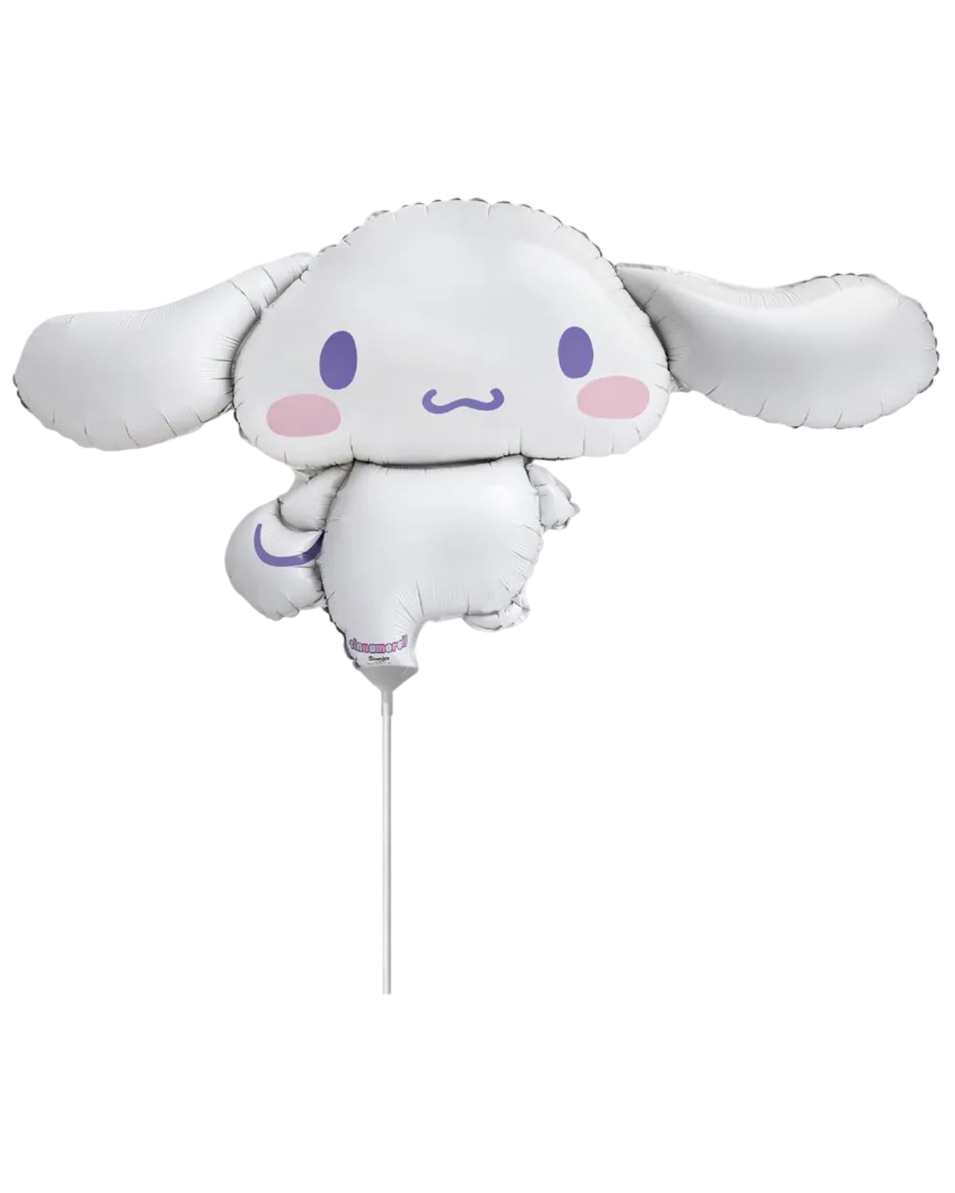 White cartoon character balloon with pink cheeks and purple eyes on a white background