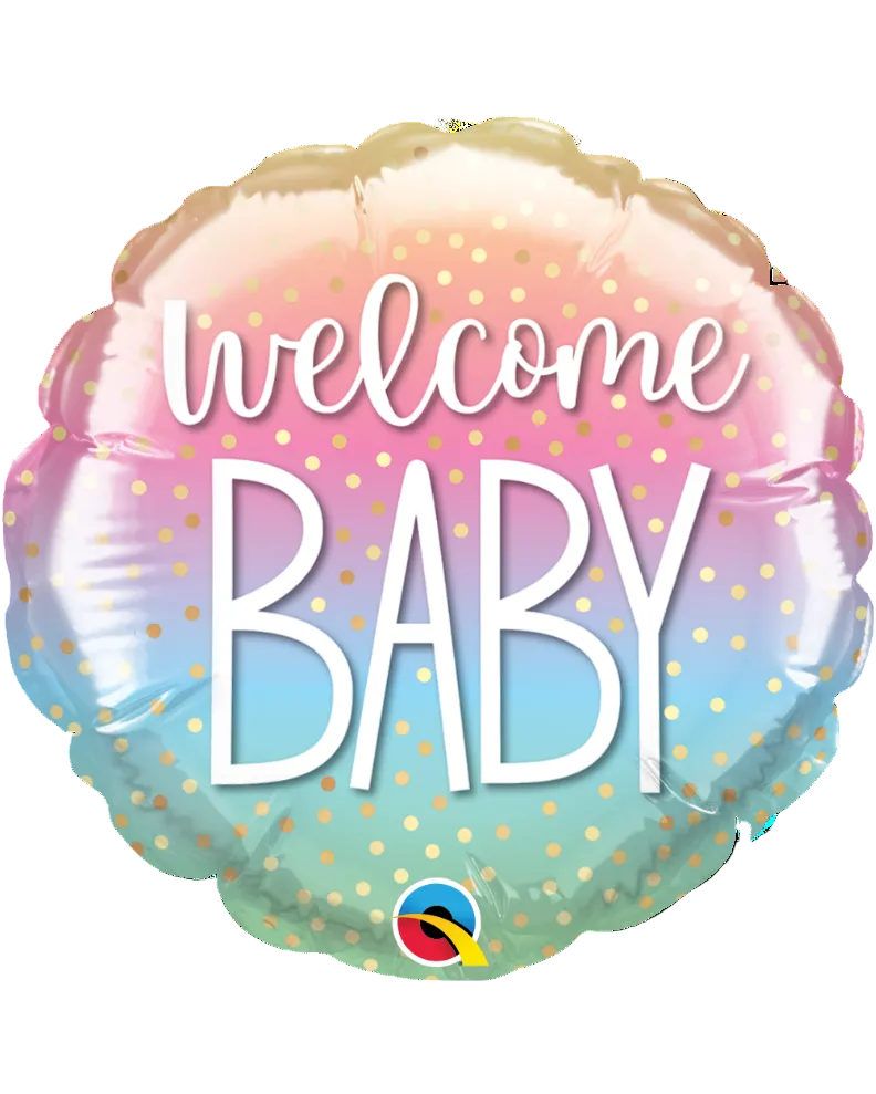 Decorative balloon with 'Welcome Baby' text on a pastel gradient background