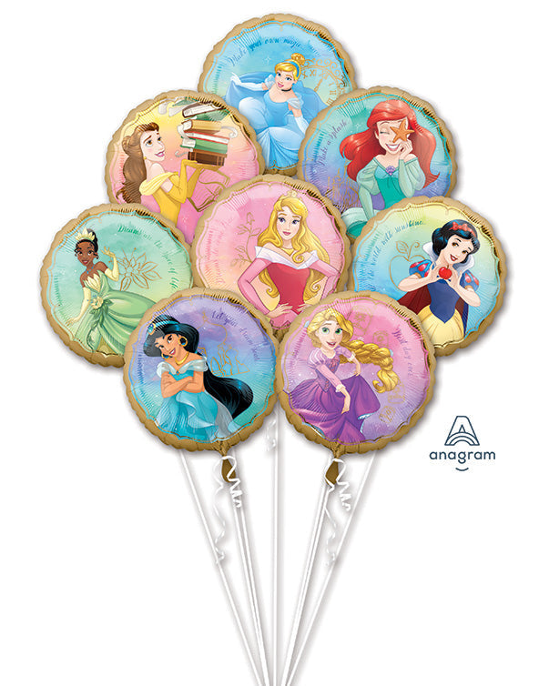 Set of Disney princess balloons featuring popular characters on a white background.