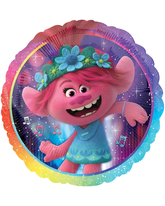 Colorful balloon with a character from an animated movie, featuring bright colors and a smiling face.