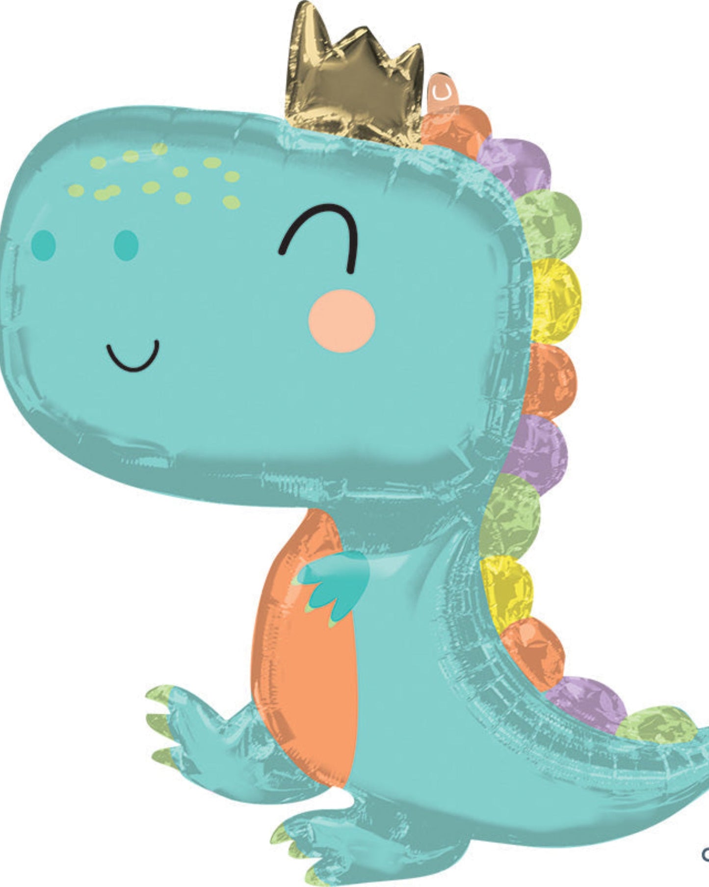 Colorful dinosaur-shaped balloon with a crown and gemstones on a white background