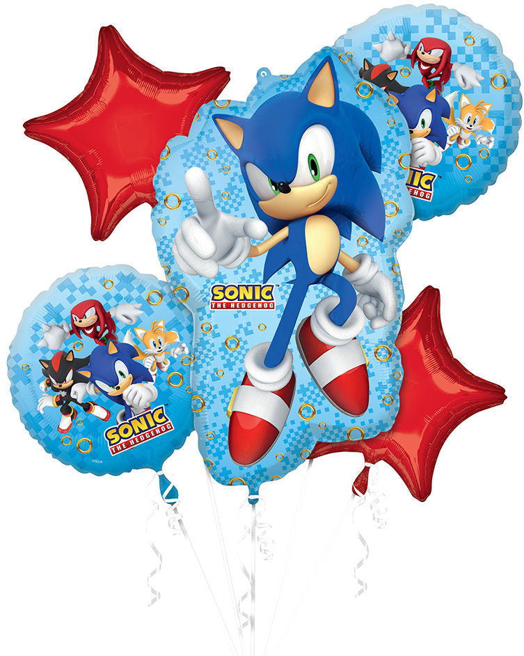Sonic the Hedgehog balloons with blue, red, and star shapes on a white background