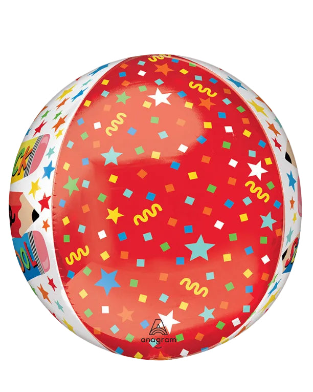 Decorative balloon with colorful confetti pattern on a white background