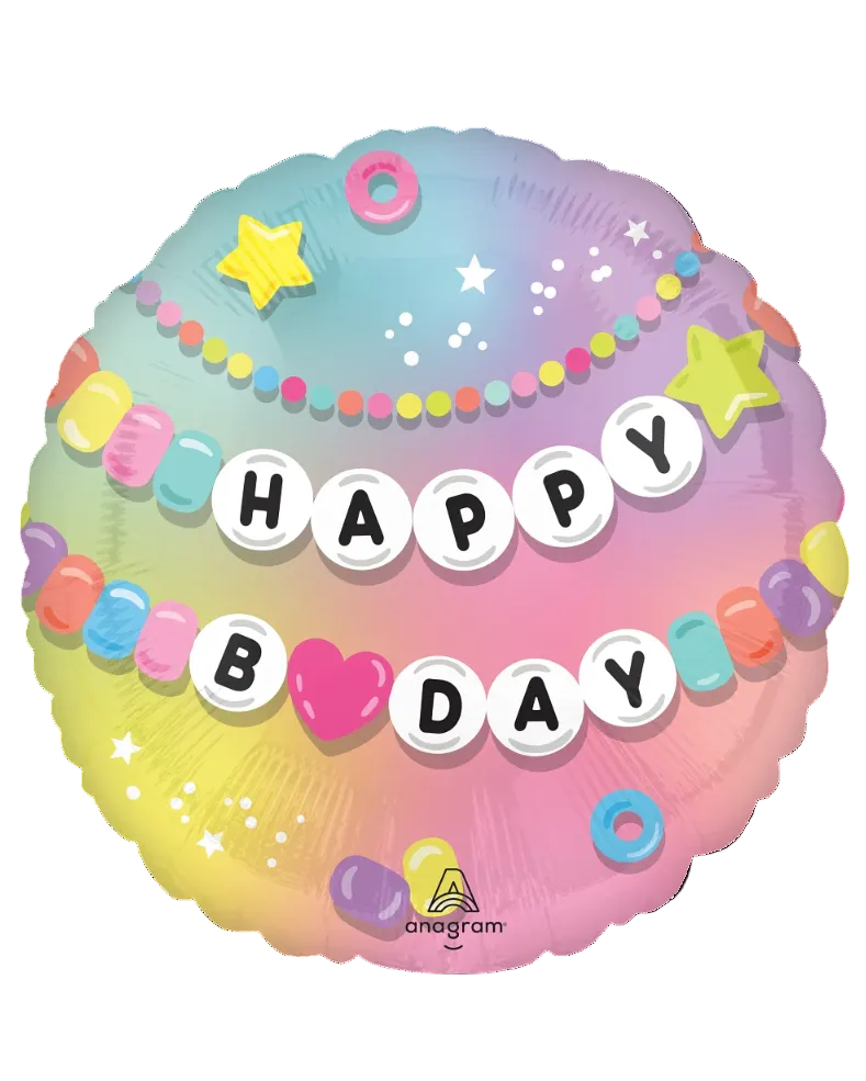 Colorful balloon with 'Happy Birthday' text on a white background