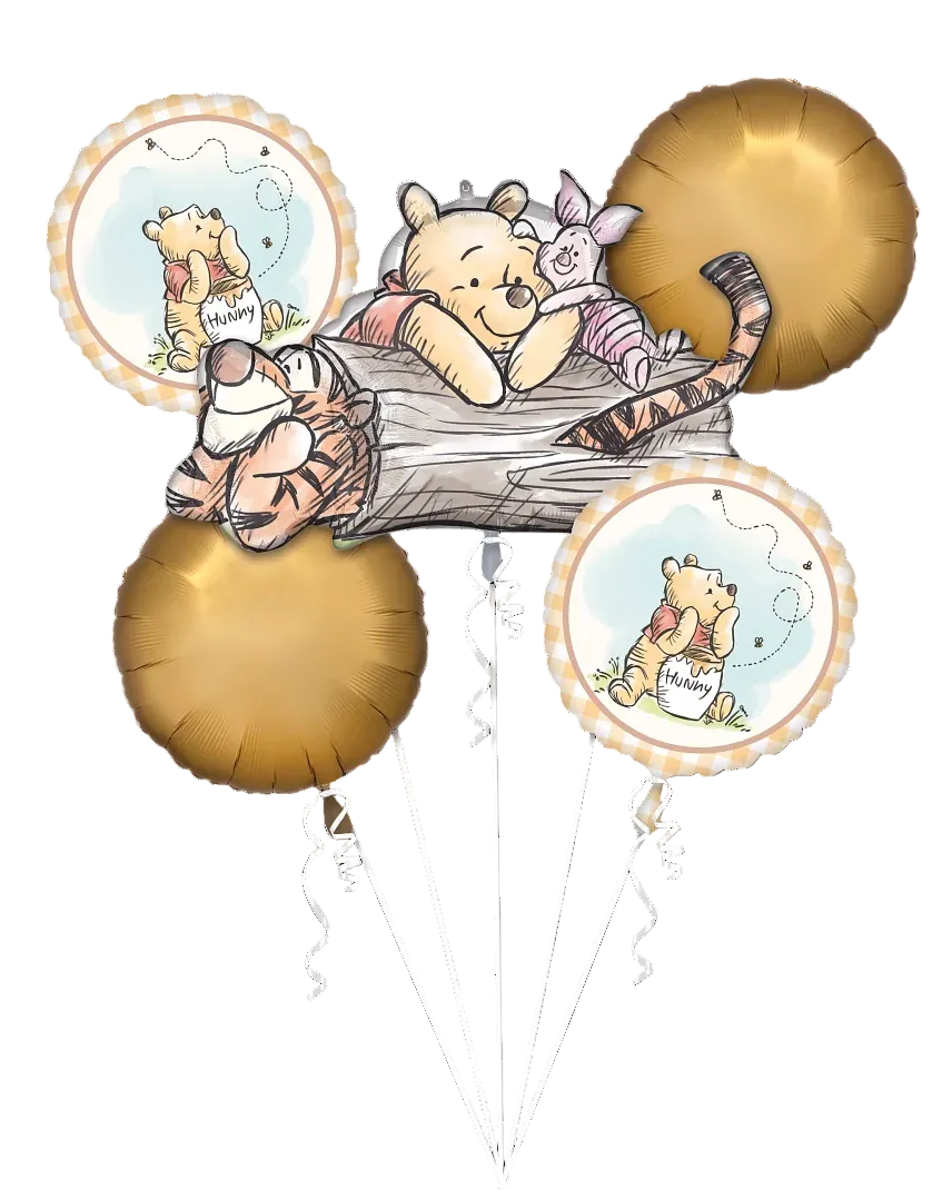 Balloon bouquet featuring cartoon characters on a white background