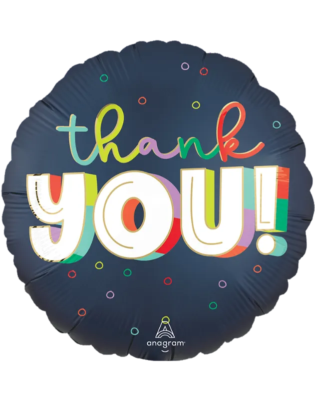 Colorful 'thank you!' balloon with Anagram logo on a white background
