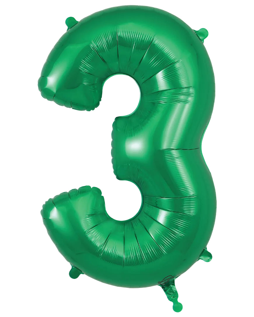 34"Number 3 Green Foil Balloon