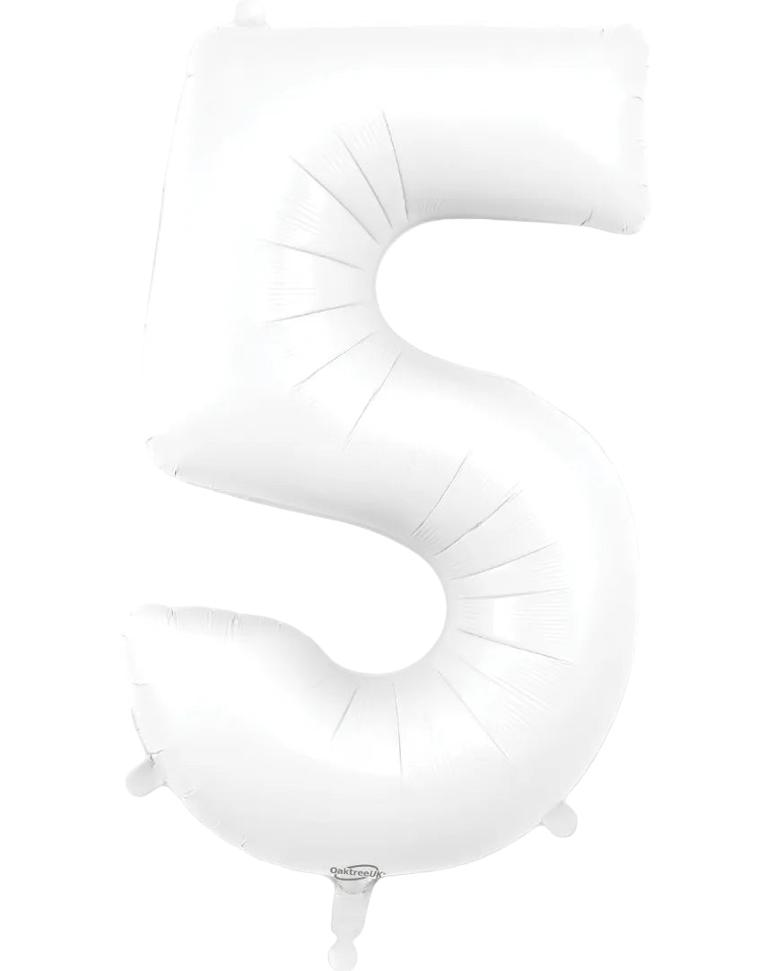 34"Number 5 Matte White Foil Balloon