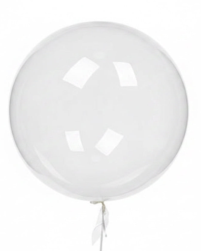 Clear bubble balloon with white stickers on a black background