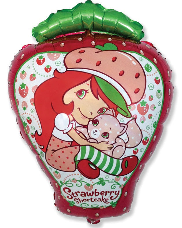Strawberry Shortcake balloon with a strawberry design on a white background