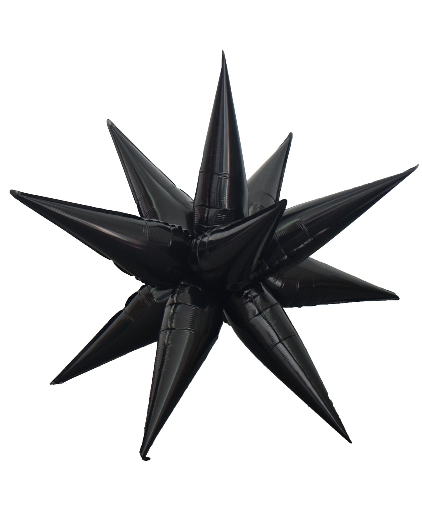 Black inflatable star-shaped object on a white background
