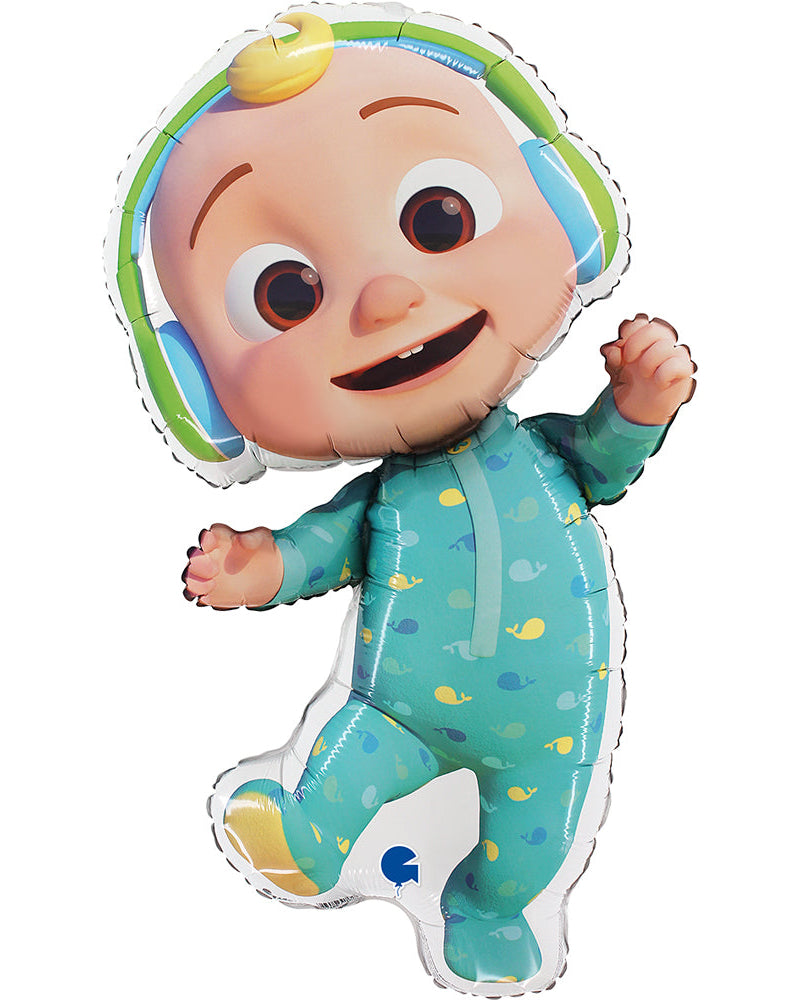Balloon shaped like a cartoon character with headphones and a onesie on a white background