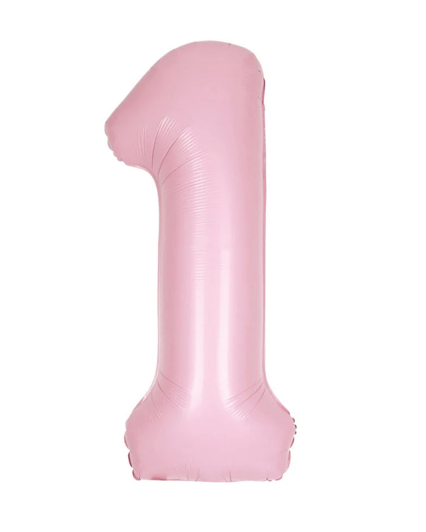 Pink inflatable number '1' on a white background