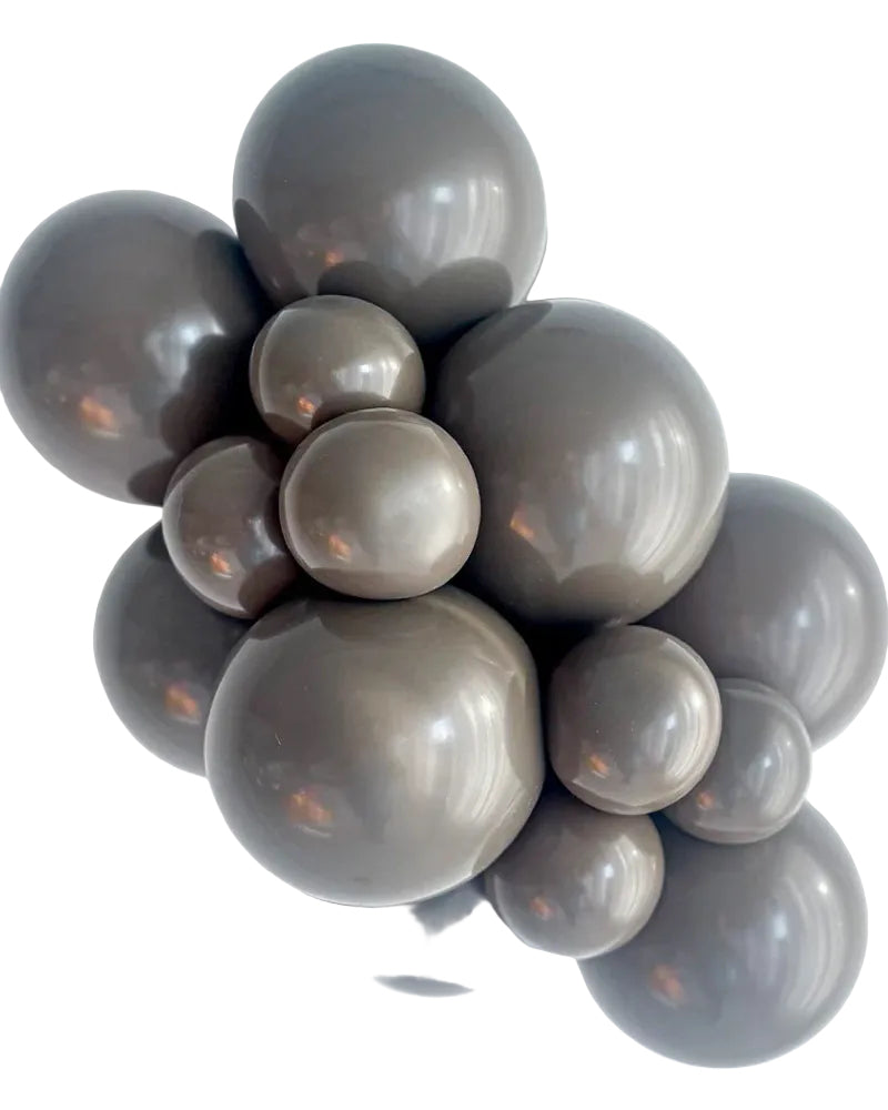 Cluster of gray balloons on a white background