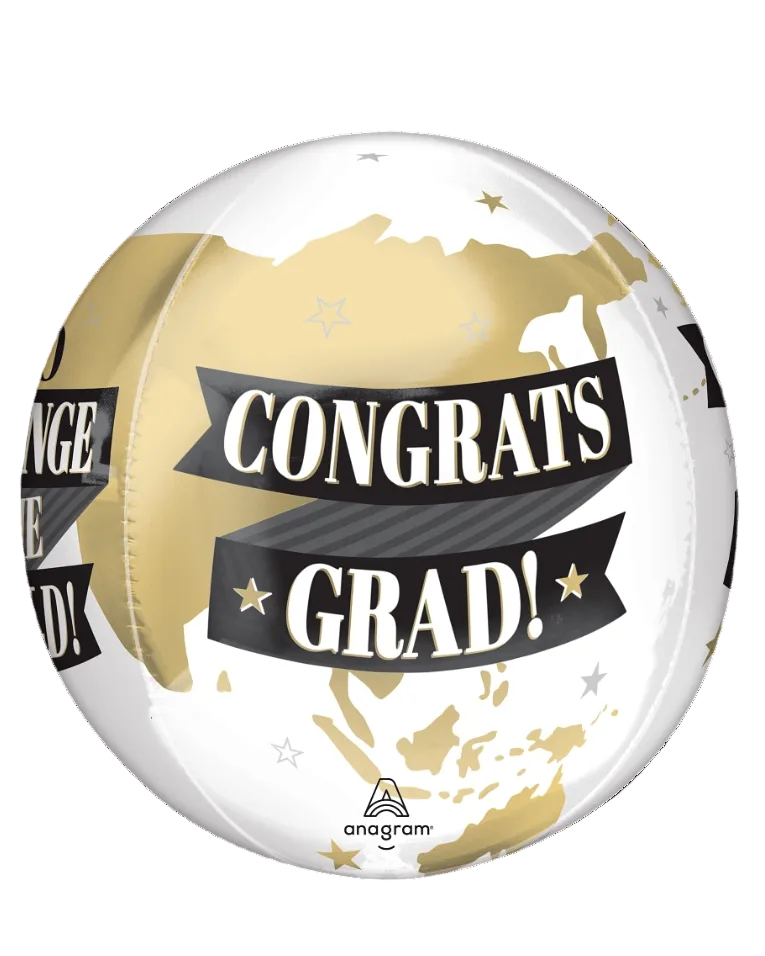 Decorative balloon with 'Congrats Grad!' text on a white background