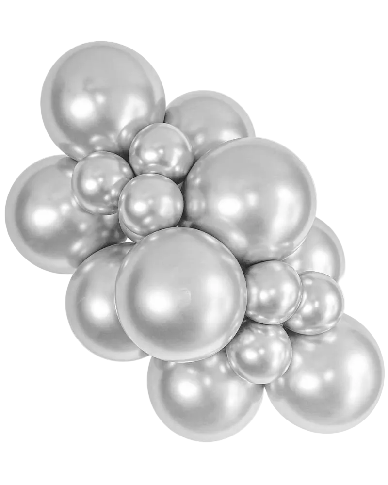 Cluster of silver balloons on a white background
