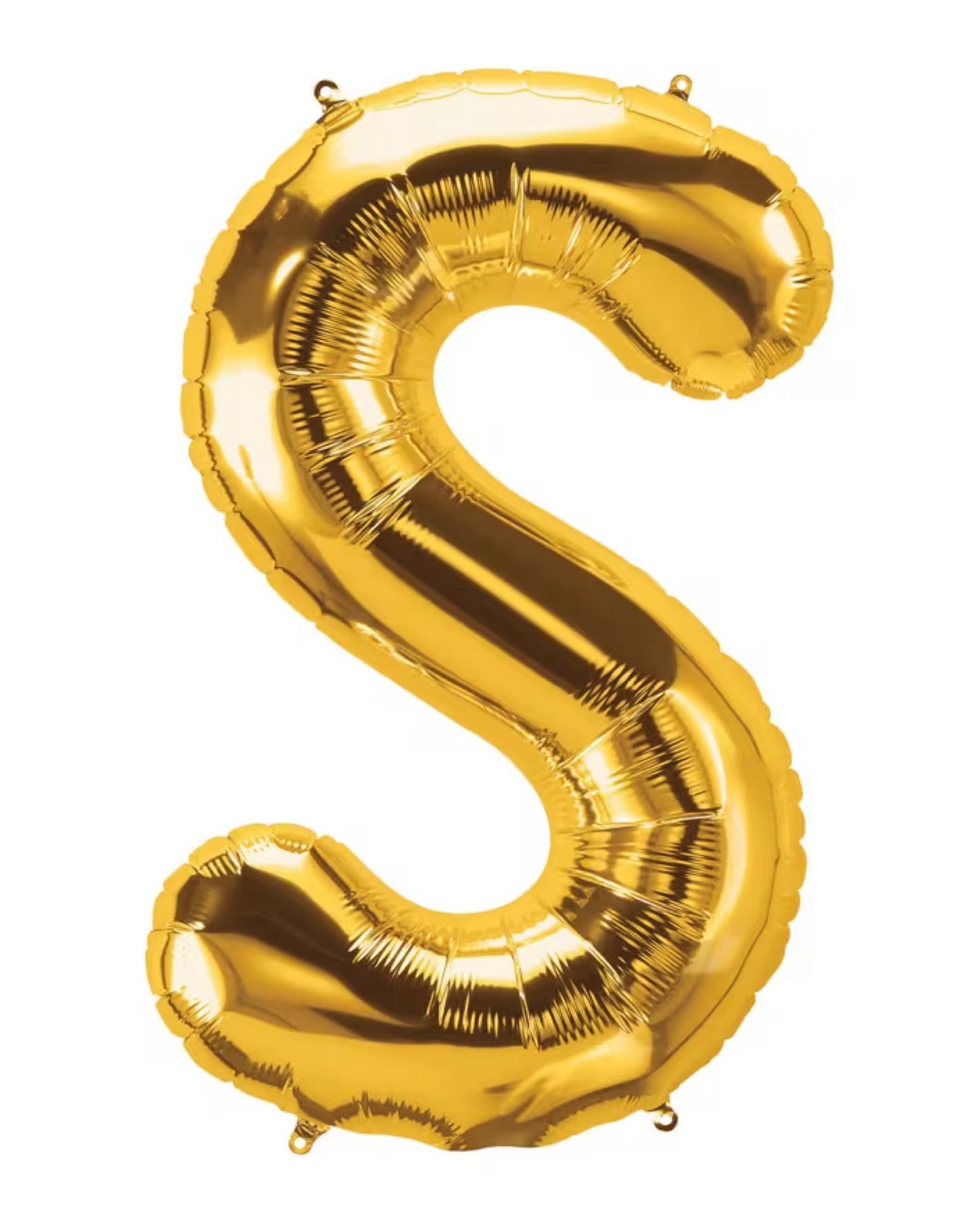 Gold letter 'S' balloon on a white background