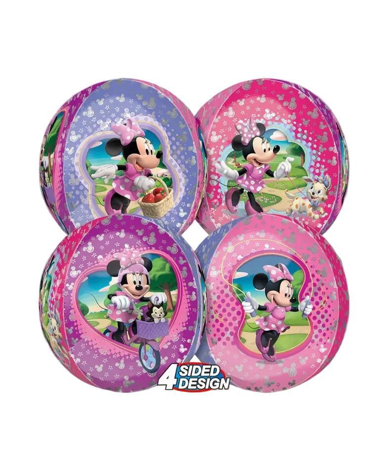 Four inflatable pool toys with Minnie Mouse design on a white background