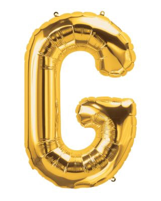 Gold letter 'G' balloon on a white background