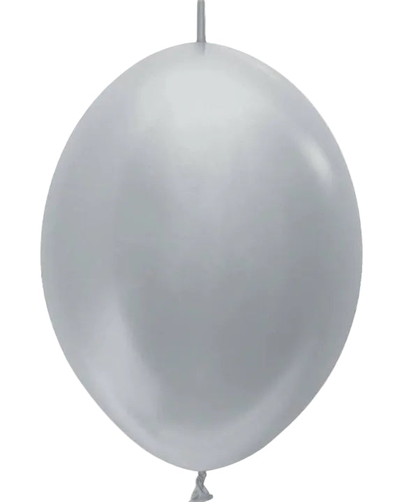 12" Sempertex Link-O-Loon Latex Metallic Silver 50CT Balloons