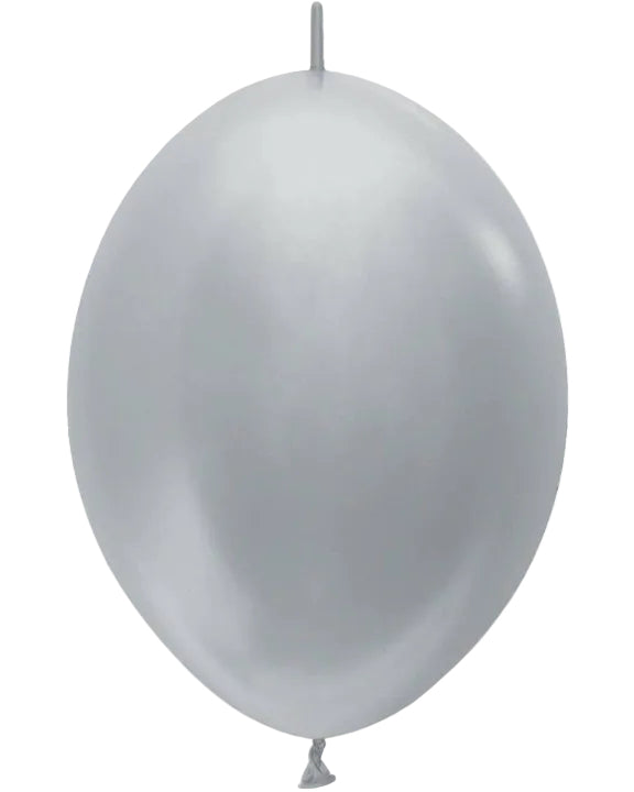 6" Sempertex Link-O-Loon Latex Metallic Silver 50CT Balloons