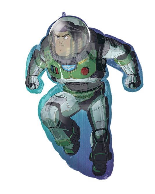 Buzz Lightyear inflatable toy on a white background