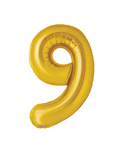 Gold number 9 balloon on a white background