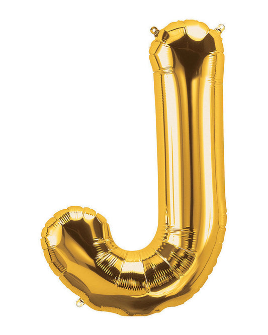 Gold letter 'J' balloon on a white background