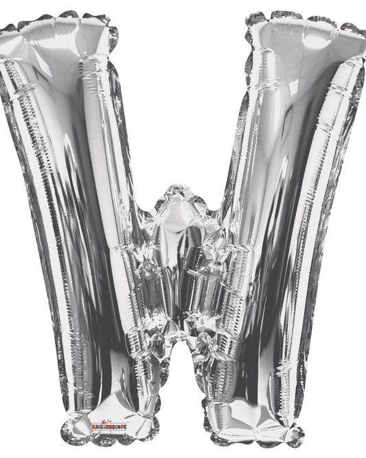 Silver letter 'W' balloon on a white background
