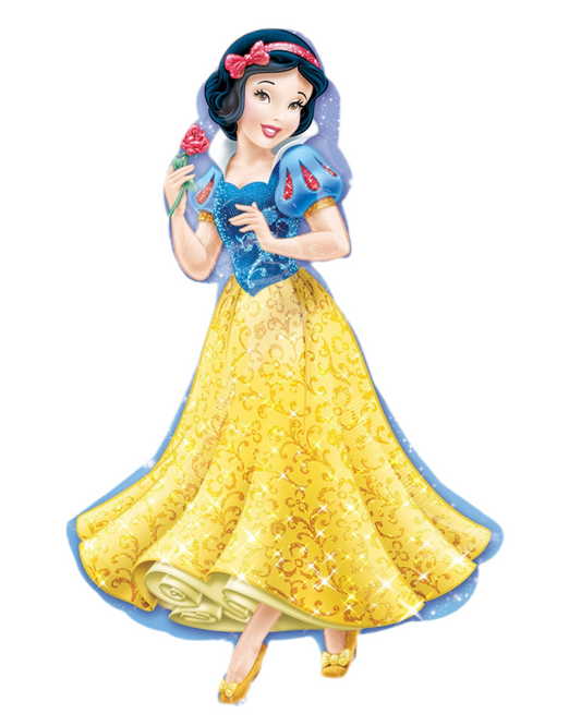 Snow White figurine in a blue and yellow dress on a white background