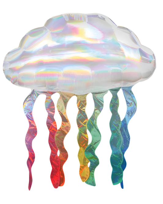 Iridescent jellyfish-shaped balloon on a white background