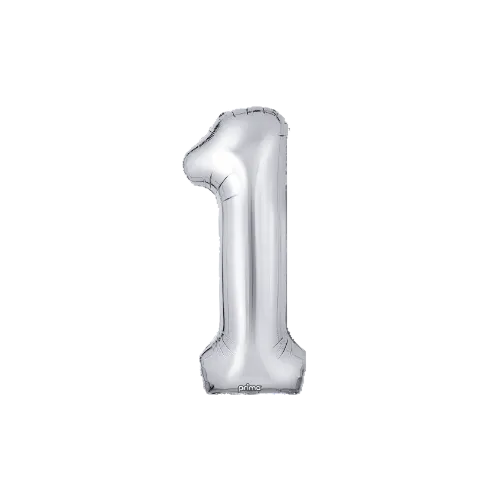 Silver number '1' balloon on a white background