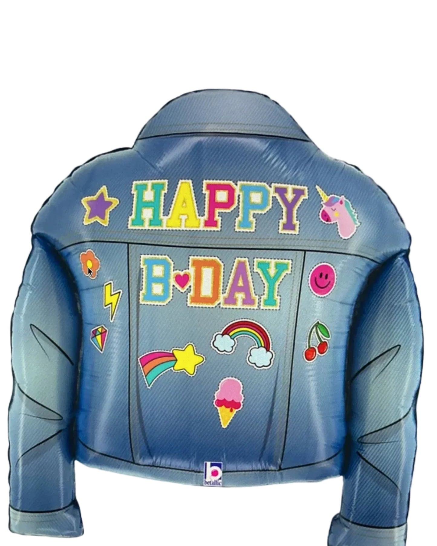 Blue inflatable chair with 'Happy Birthday' text and decorations on a computer screen.