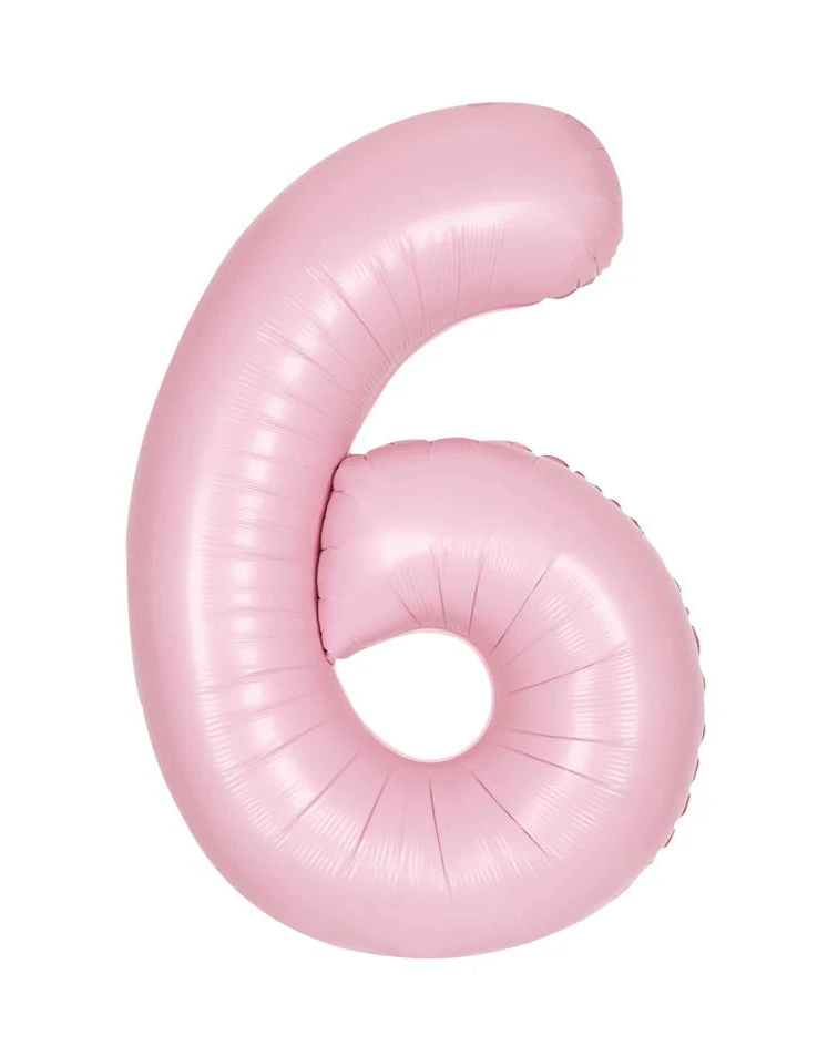 Pink inflatable number '6' on a white background