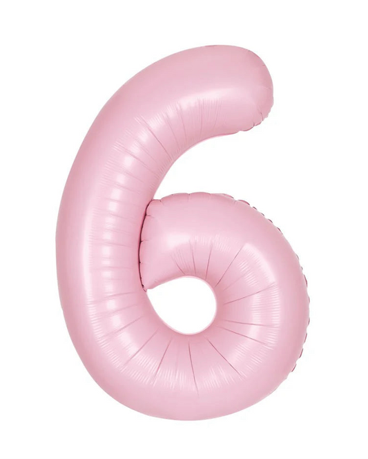 Pink inflatable number '6' on a white background