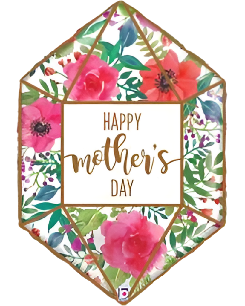 Hexagonal Mother's Day card with floral design and 'Happy Mother's Day' text.