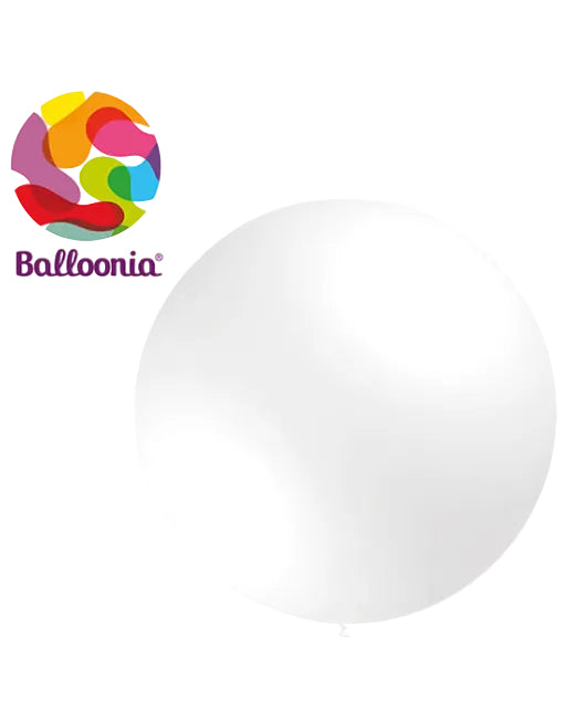 White balloon with Balloonia logo featuring colorful circular design on a white background