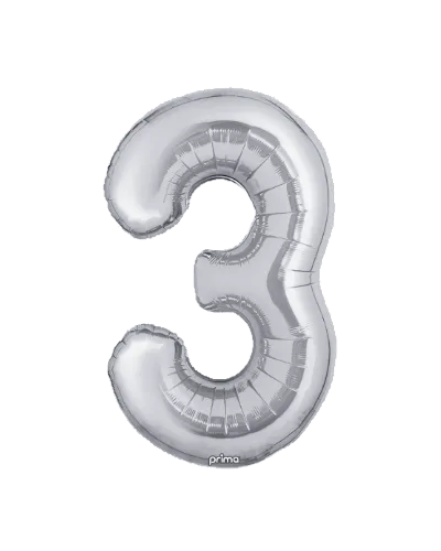 Silver number 3 balloon on a white background
