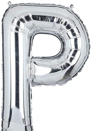 Silver letter 'P' balloon on a white background