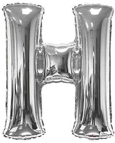 Silver letter 'H' balloon on a white background