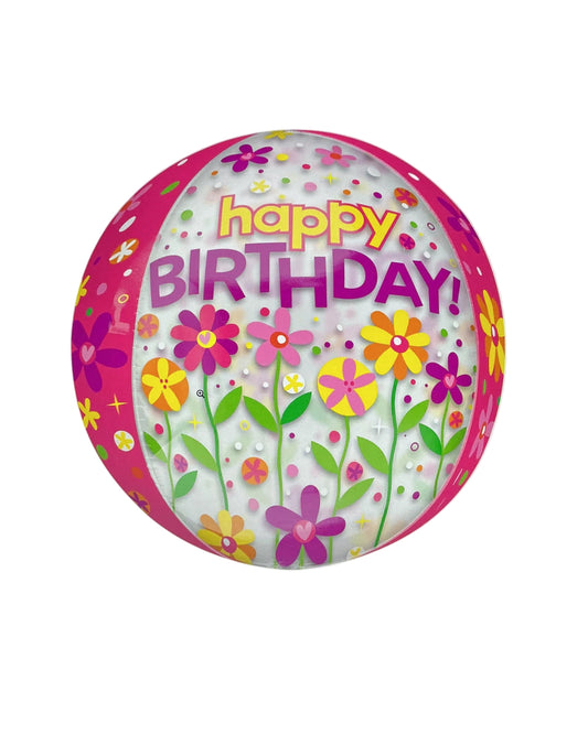 Digital representation of a colorful balloon with 'Happy Birthday!' text on a tablet screen.