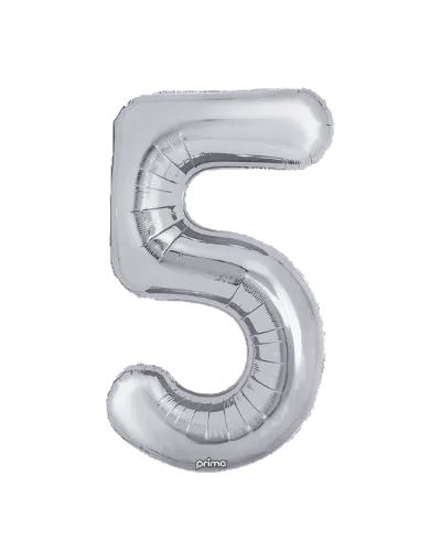 Silver number 5 balloon on a white background
