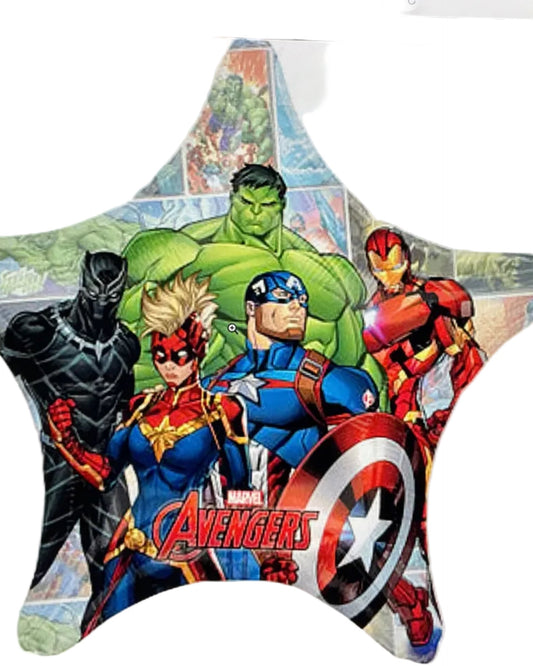 Star-shaped balloon with Marvel Avengers characters on a white background
