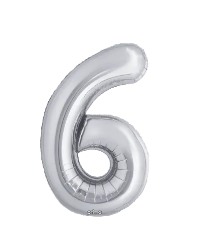 Silver number 6 balloon on a white background