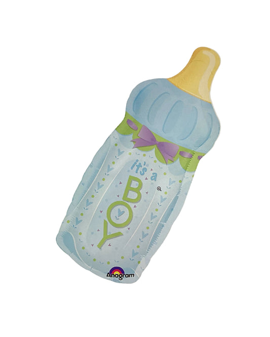Illustration of a baby bottle with 'BOY' text on a digital device screen.